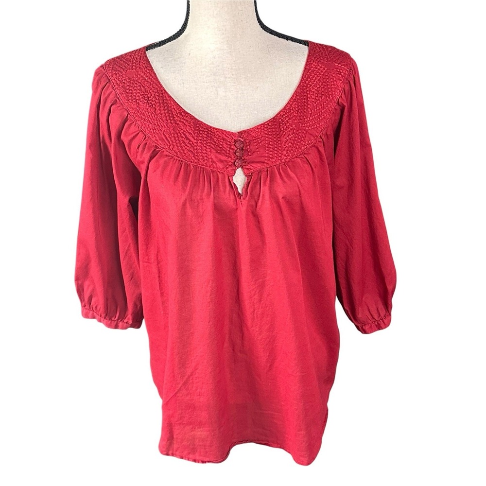 Lauren Ralph Lauren Womens Boat Neck Tunic Embroidered Cotton 3/4 Sleeve Sz L
